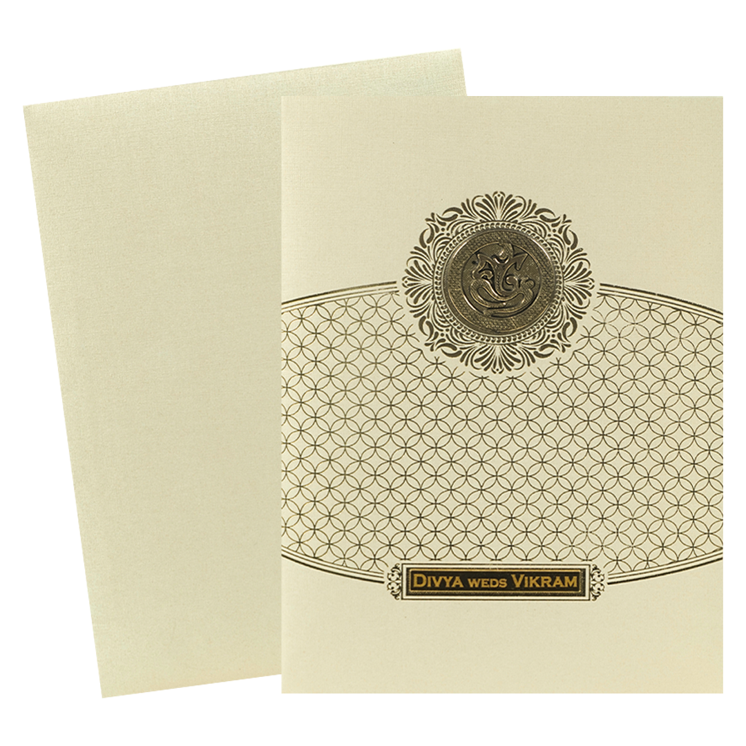 Cream Gold Foiled Simple Wedding Card-KNCM044C