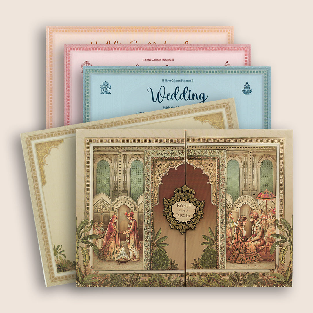 Grey Padded Palace Door Style Invitation Card - KSH72950