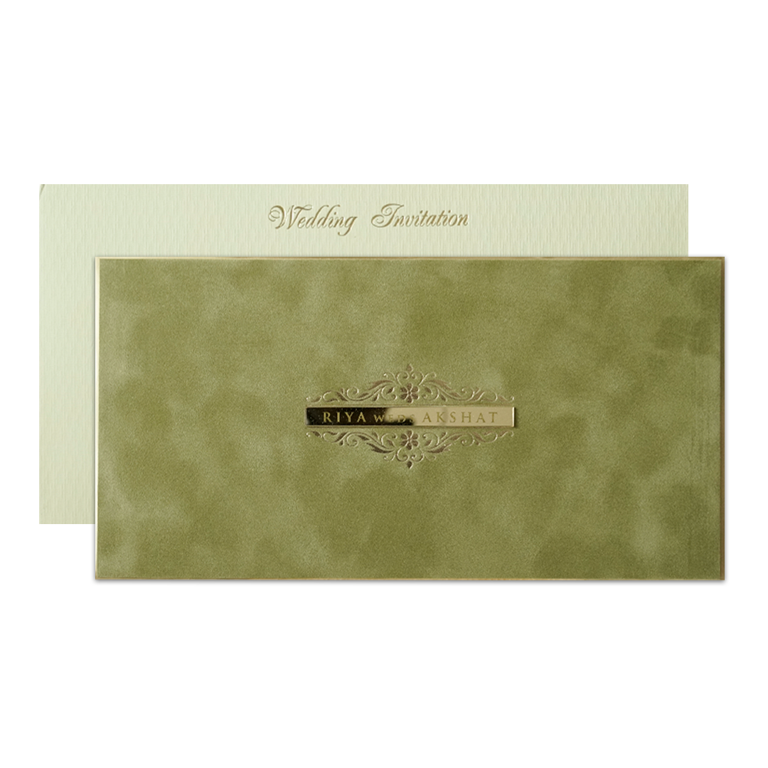Green Nameplate Padded Wedding Card-KMMWD1171