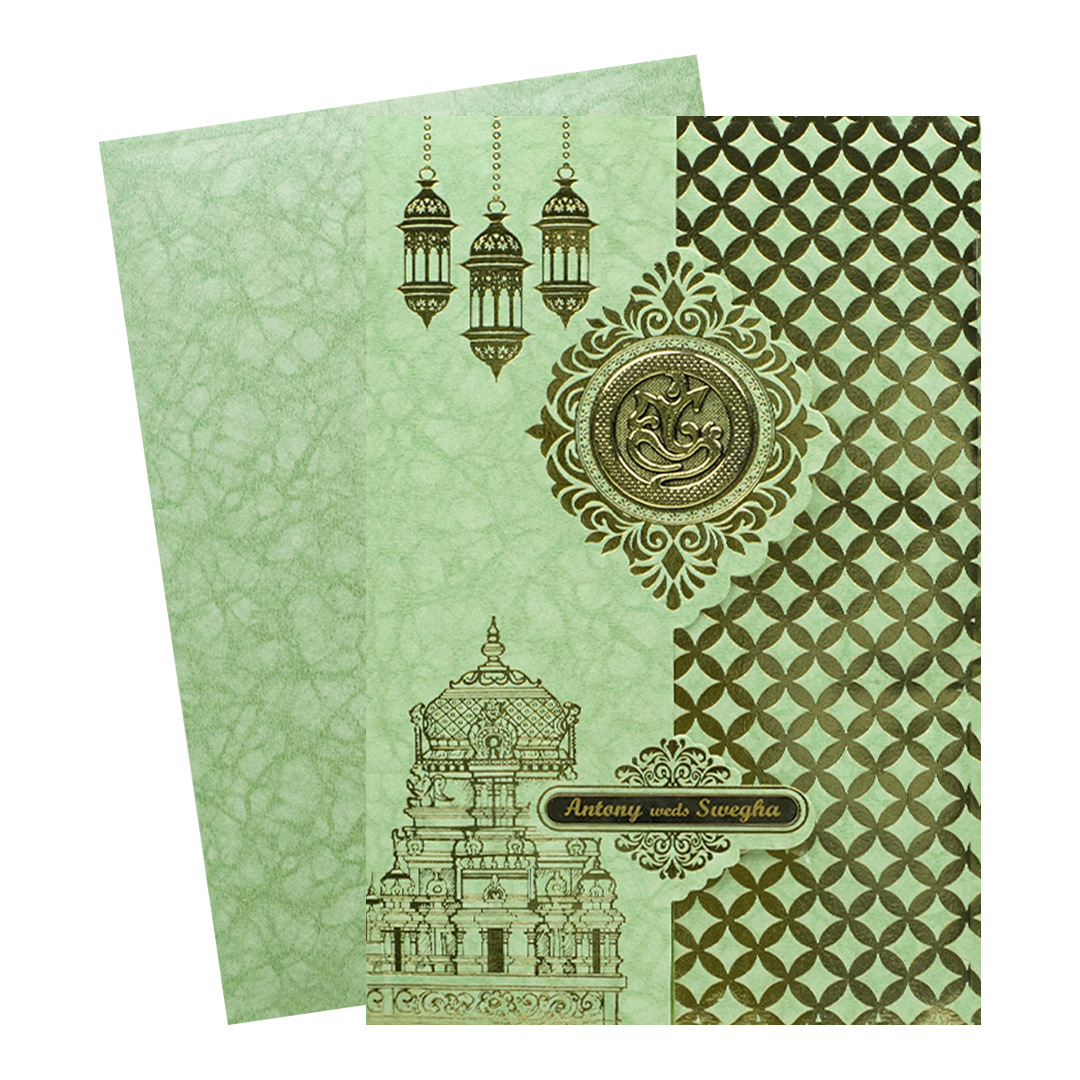 Green Door Style Floral Traditional Wedding Card - KNK3601GN