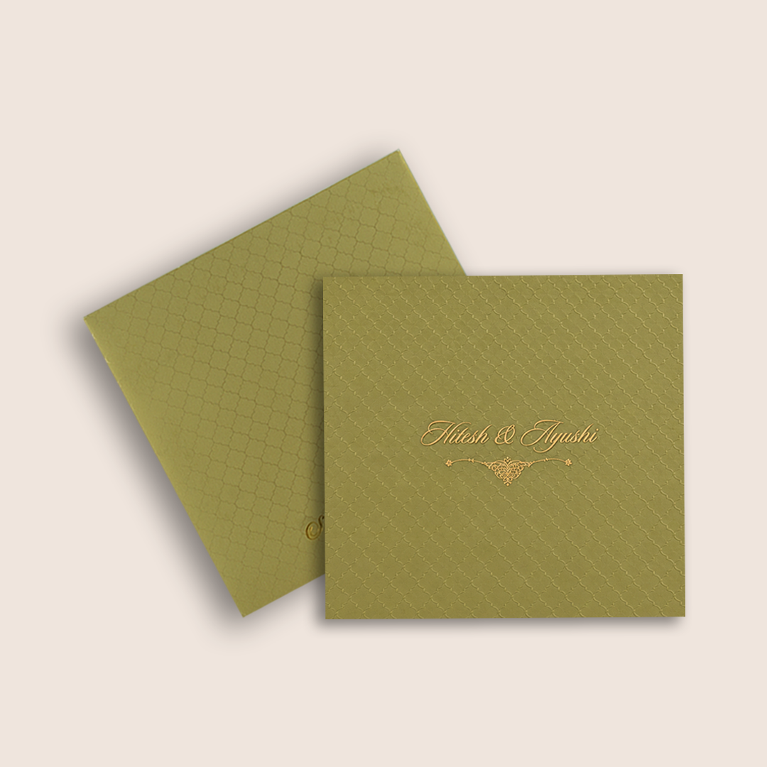 Olive Green Embossed Lattice Padded Wedding Card - KPR020110