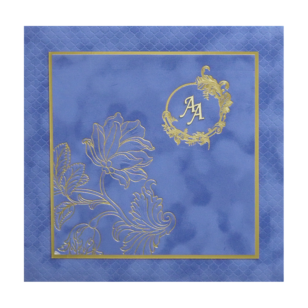 Blue Luxury Floral Wedding Invitation-KMMWD1135