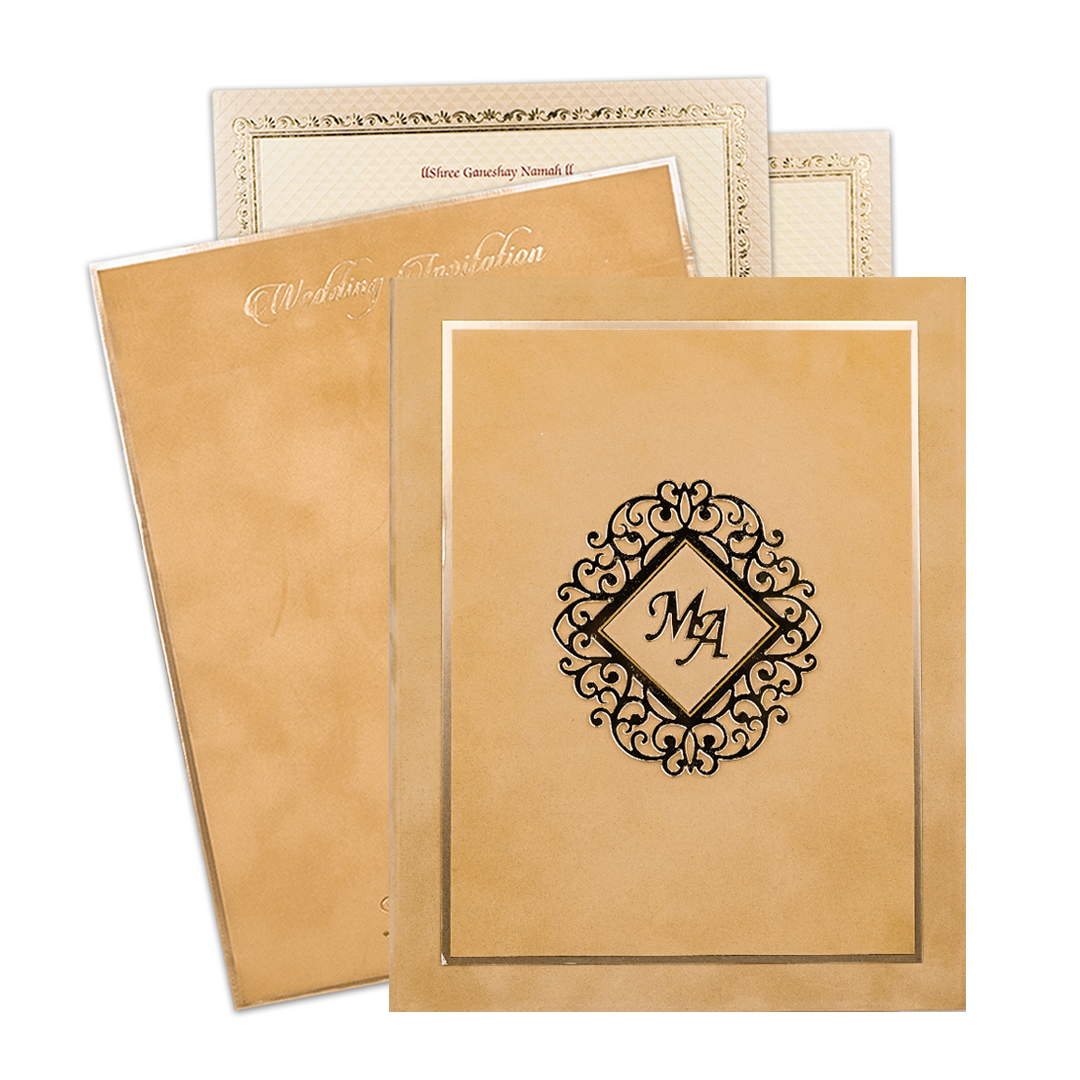 Luxury Gold Monogram Padded Wedding Card-KMMWD1167
