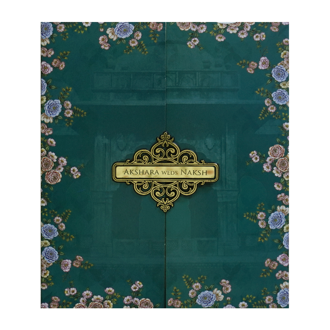 GreenFloral Ornate Wedding Invitation Card - KVN07580