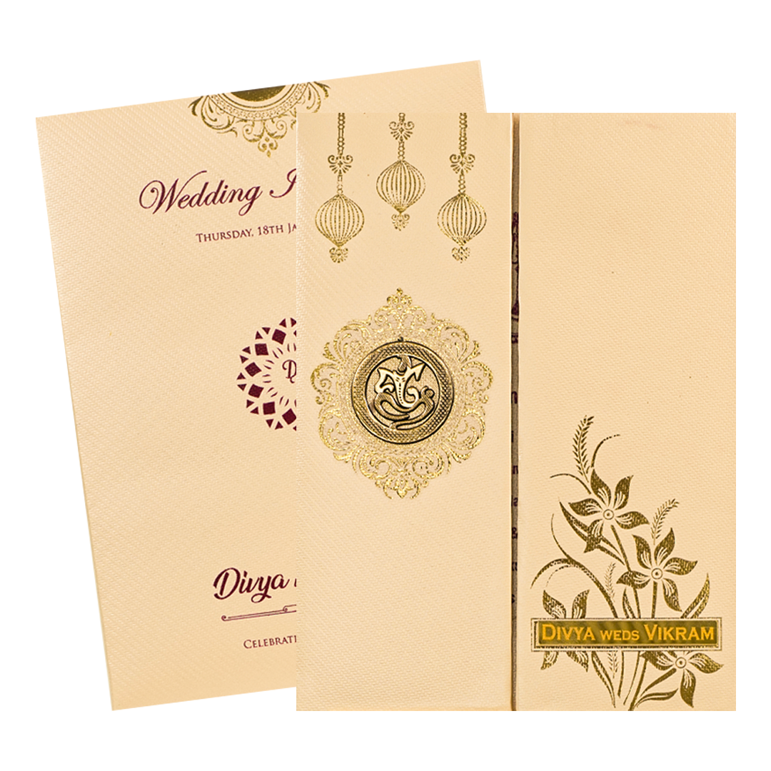 Cream Double Door Floral Padded Wedding Card-KNPM9532P