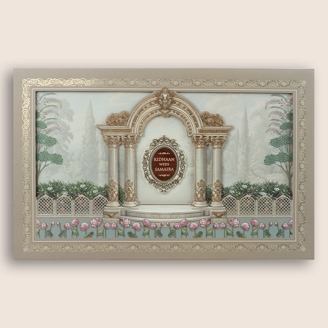 Light Brown Padded Laser Cut Marriage Card - KVN08070