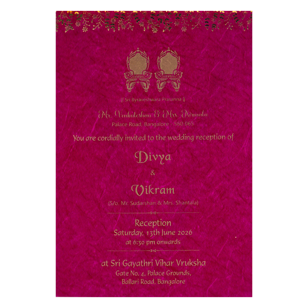 Gold and Pink Single Sheet Floral Wedding Card-KNS035GR