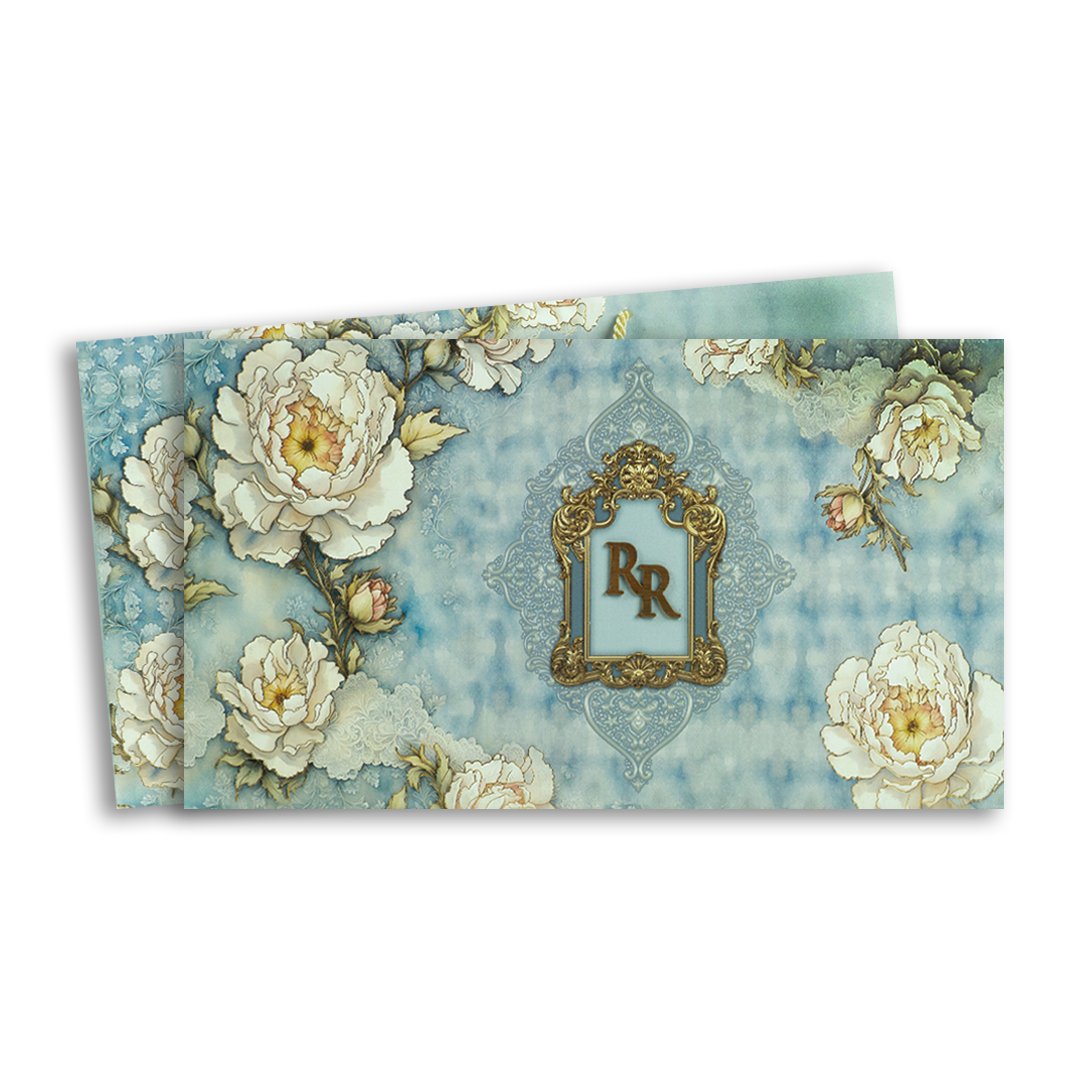 Pastel Blue Floral Padded Bag Style Invitation Card - KPR024730