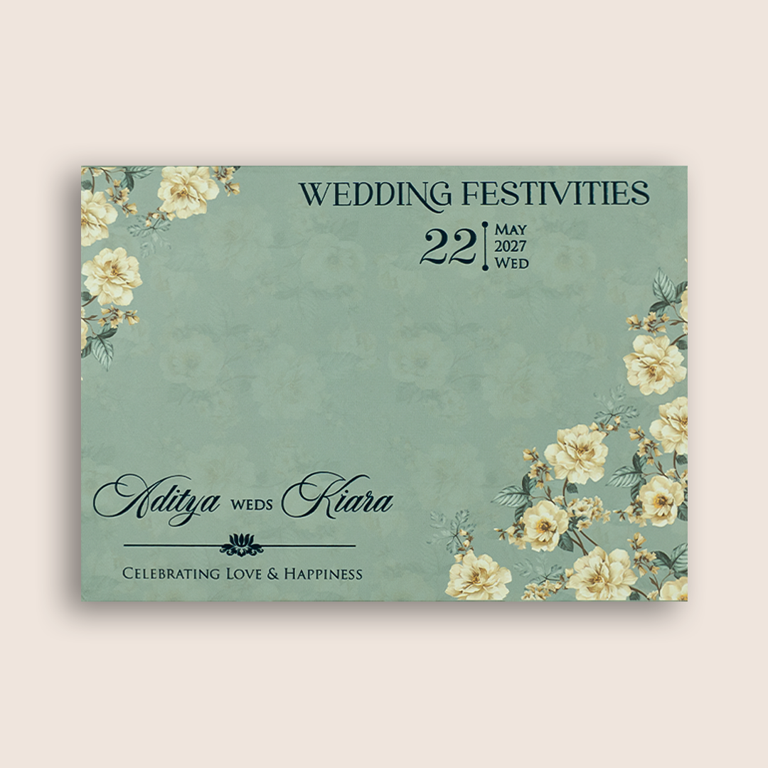 Pastel Blue Floral Door Style Padded Wedding Card - KFR16400