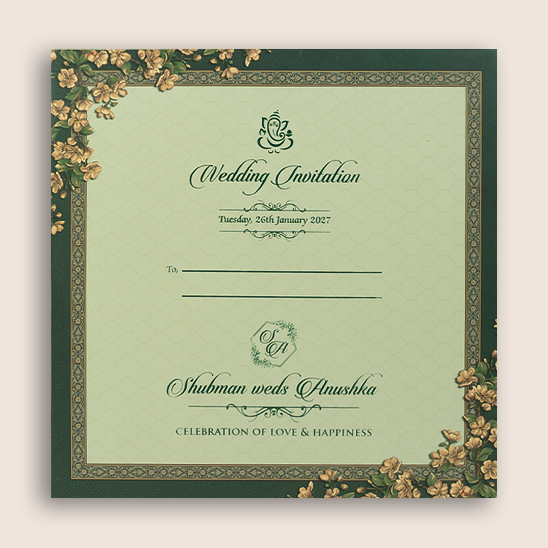Green Floral Door Style Padded Wedding Invitation - KRB10630
