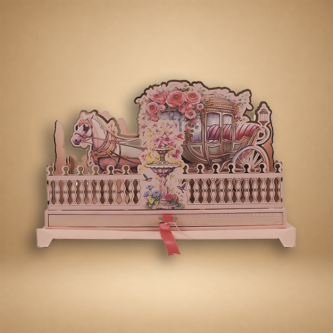 Peach Premium Floral Laser-Cut Luxury Invitation Box - KNLW20245