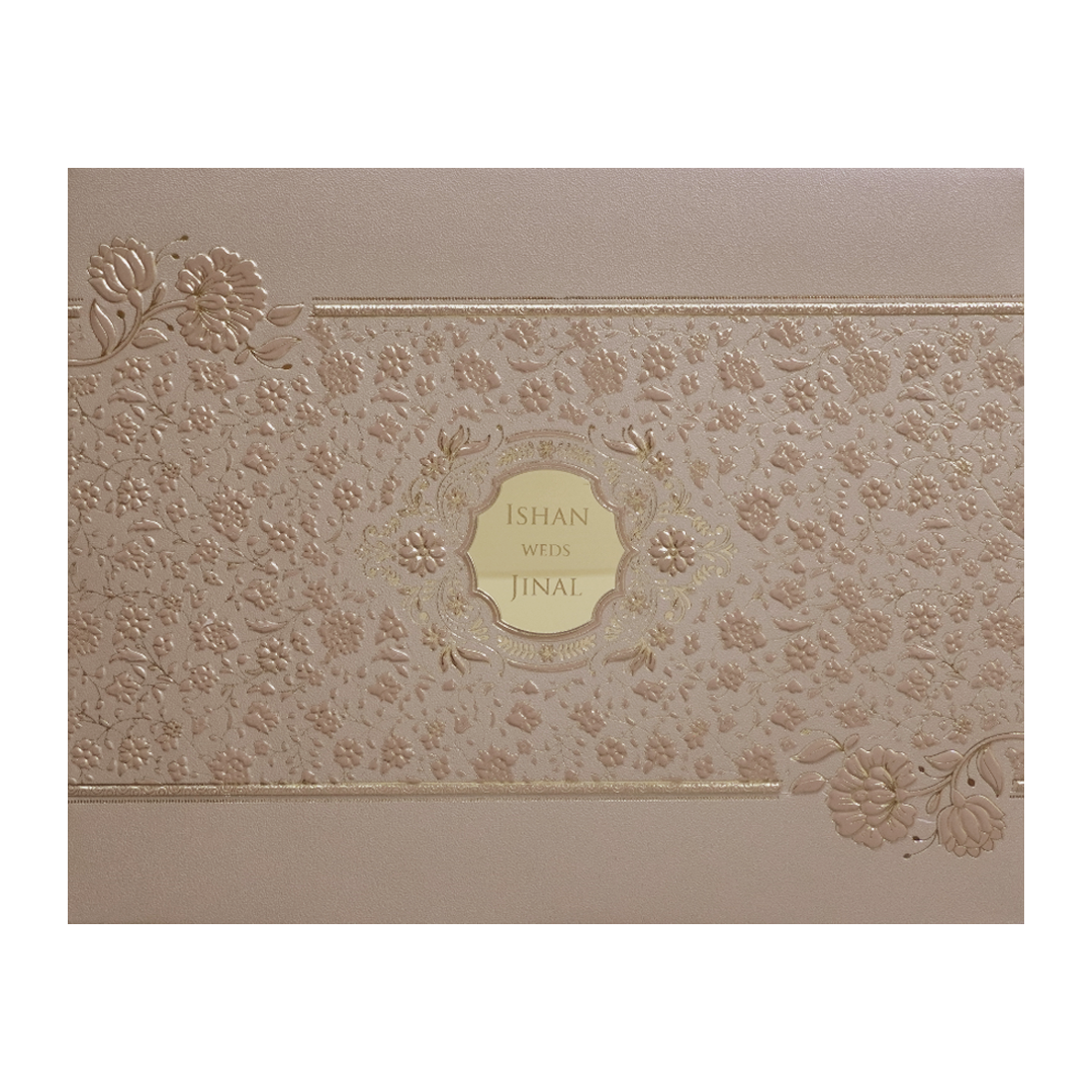 Brown Floral Embossed Classic Wedding Card-KMMWD1107