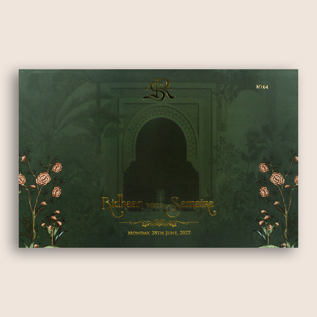 Green Embossed Bride Groom Marriage Invitation - KVN07640