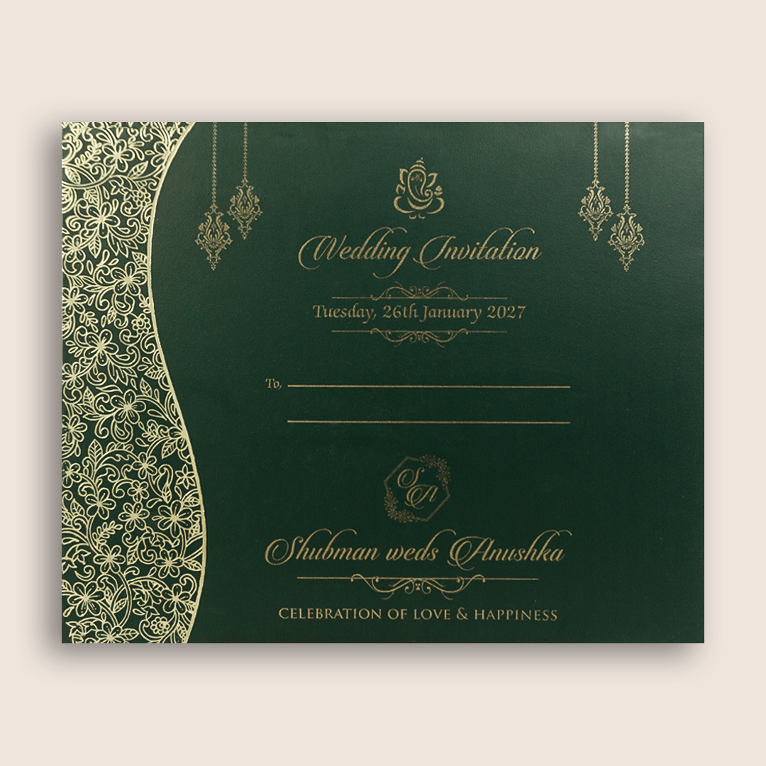 Dark Green Floral MDF Laser Cut Wedding Invitation Card - KRB08082