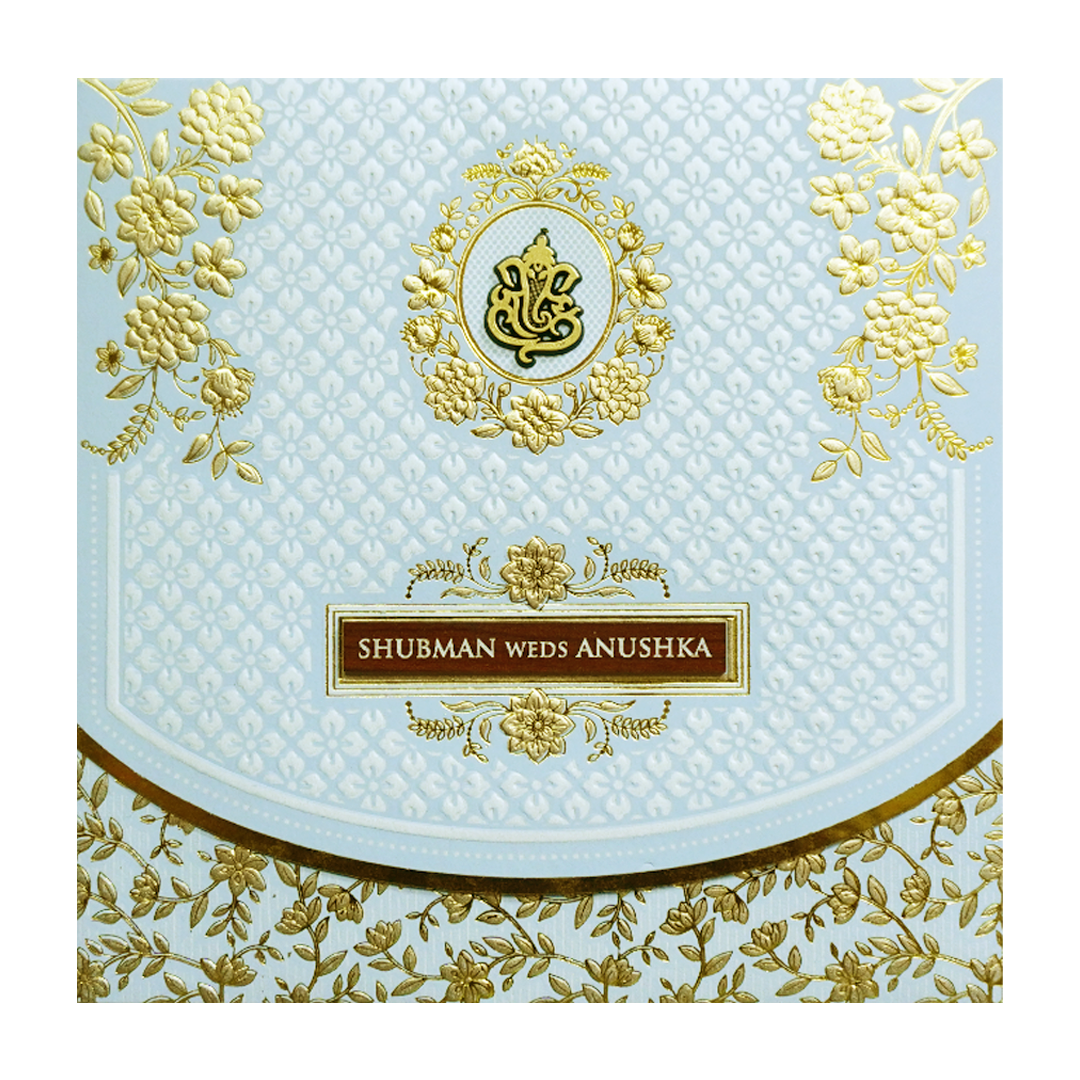 Elegant White Gold Embossed Wedding Invitation Card-KRB09131