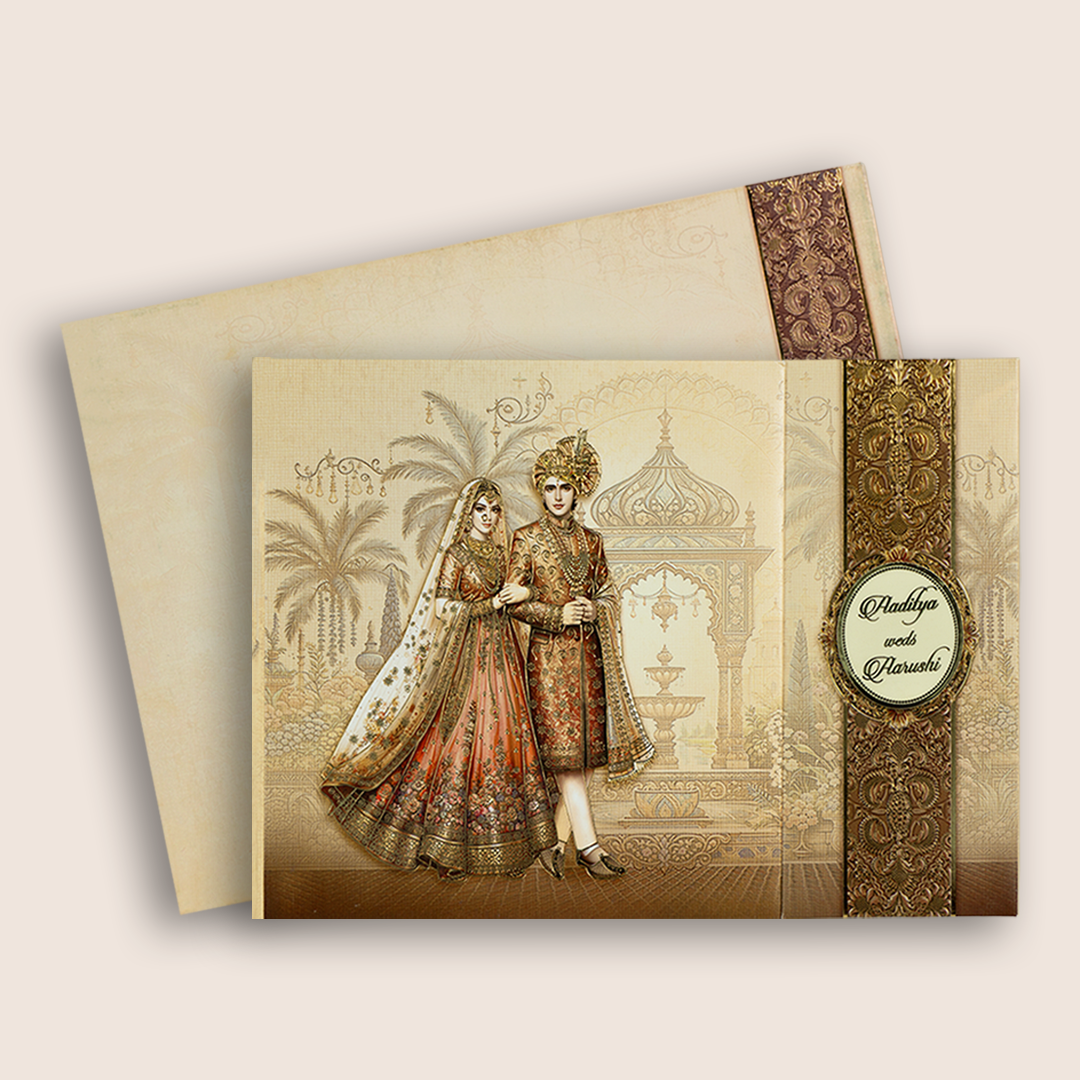 Sandal Royal Bride Groom Door Style Wedding Card - KAA05450
