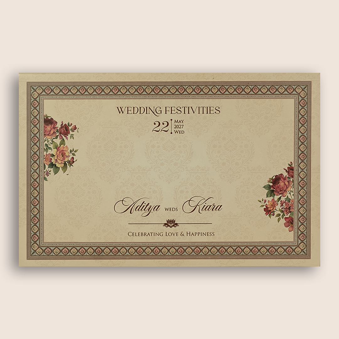 Peach Rose Embossed Floral Padded Invitation Card - KFR17420