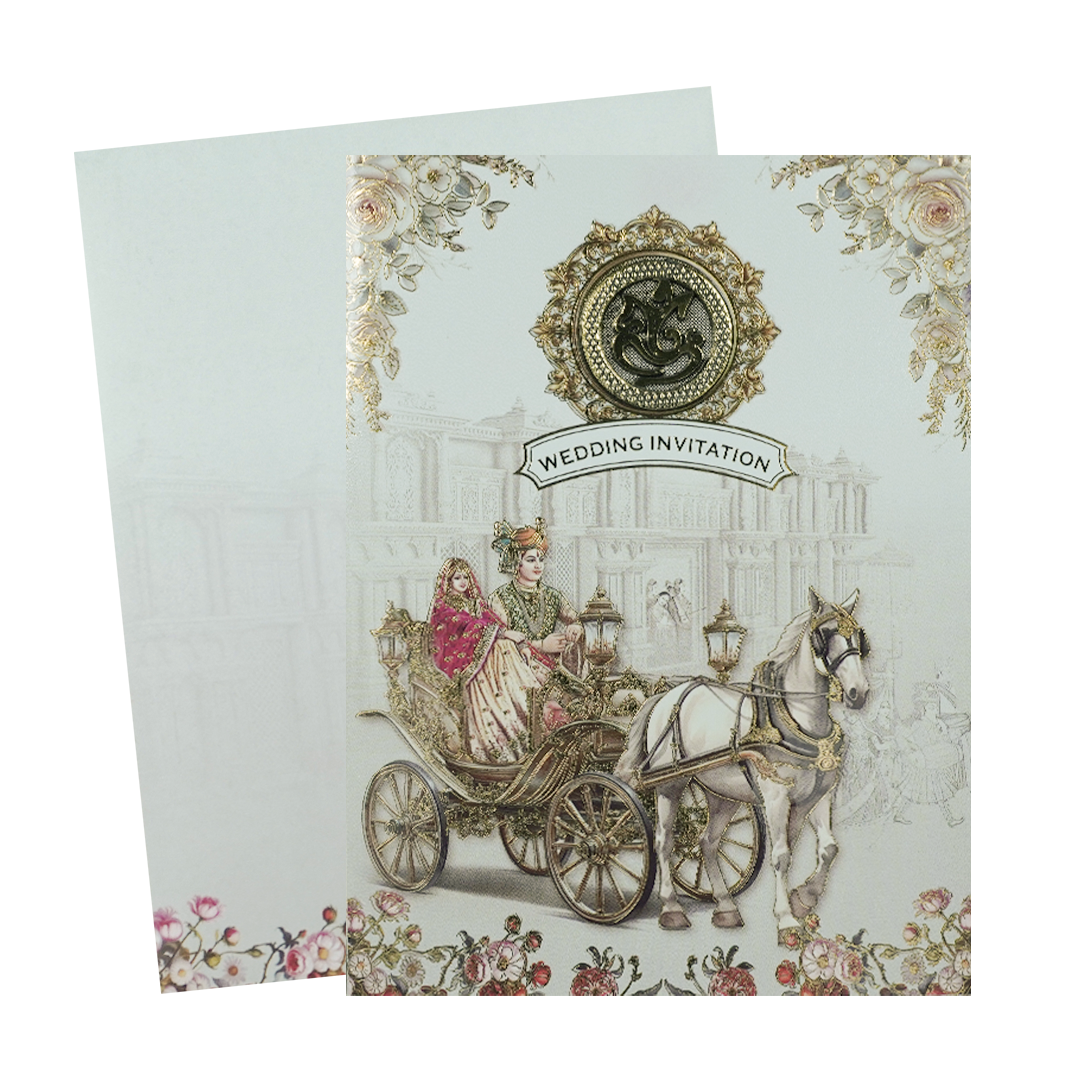 Grey Royal Carriage Wedding Card-KNKC4091