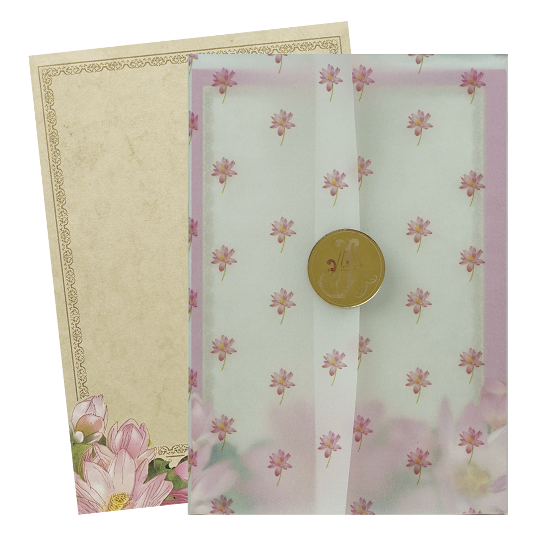 Cream Lotus Floral Wedding Card - KBM05220