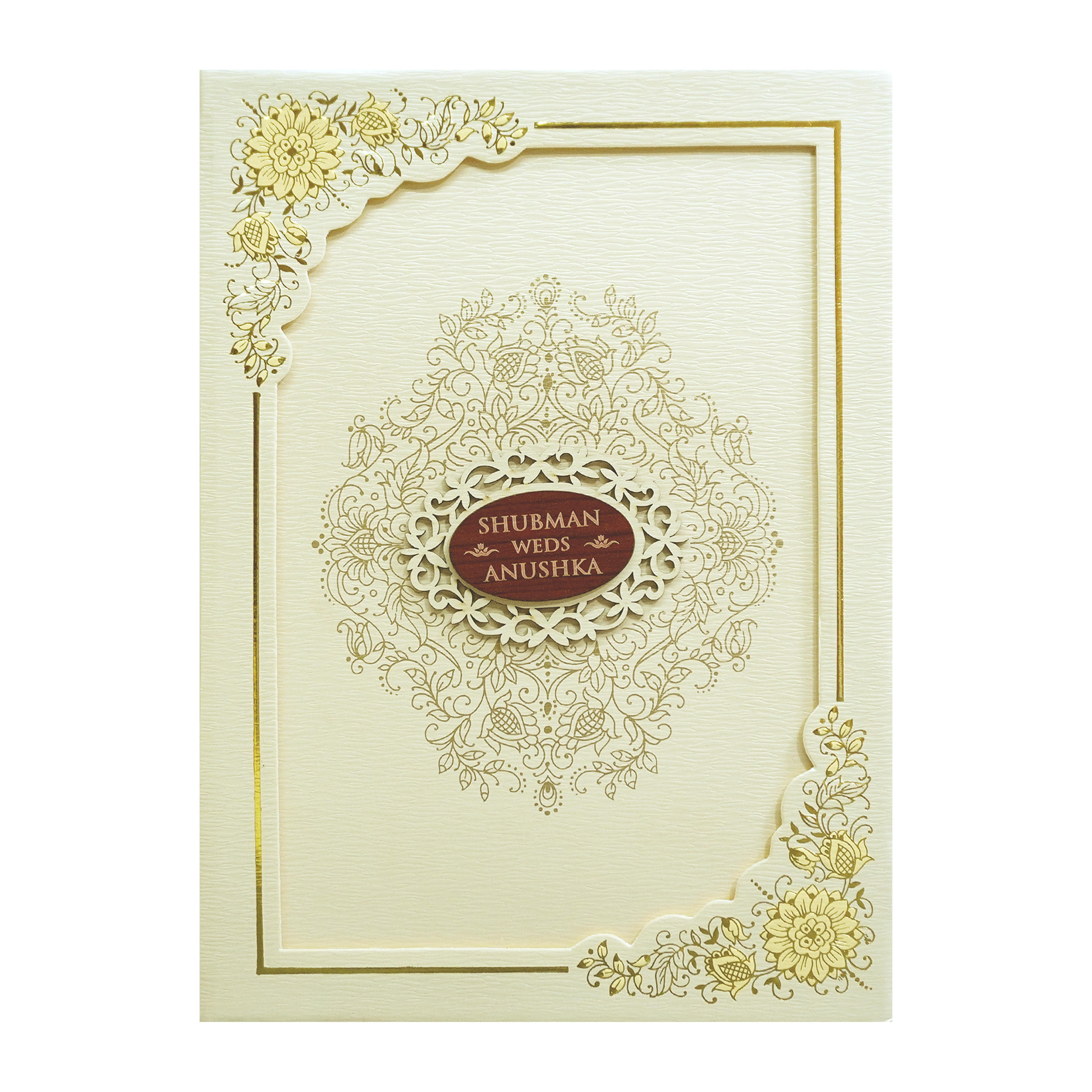 Cream Floral Frame Padded Wedding Card-KRB09671