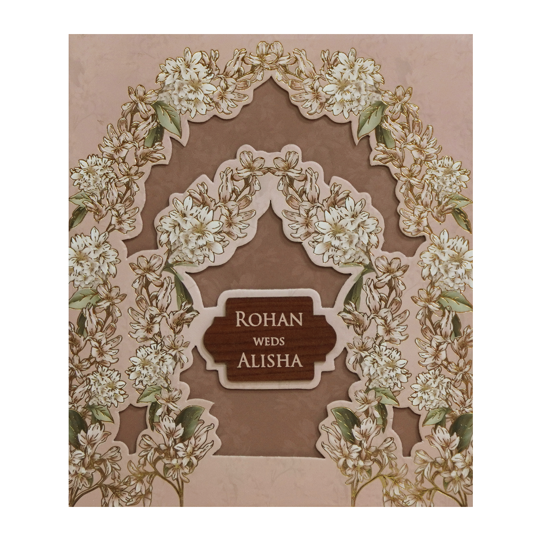 Pastel Pink Laser Cut Floral Arch Wedding Card - KFR16380
