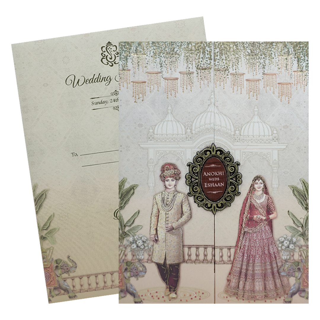 Cream Royal Bride Groom Wedding Card-KJTS3690