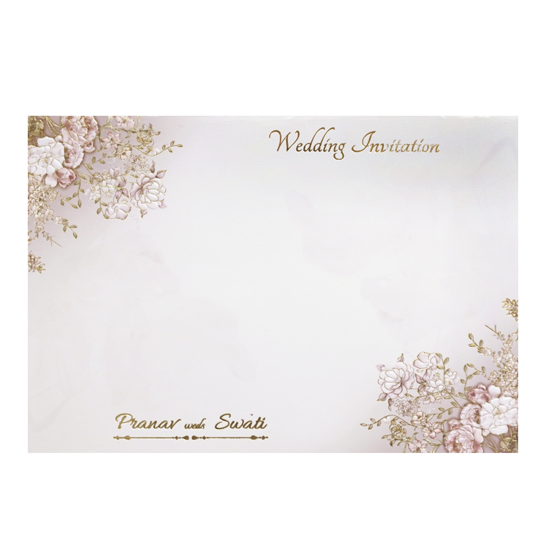 Grey Floral Frame Padded Wedding Card-KMMWD1110