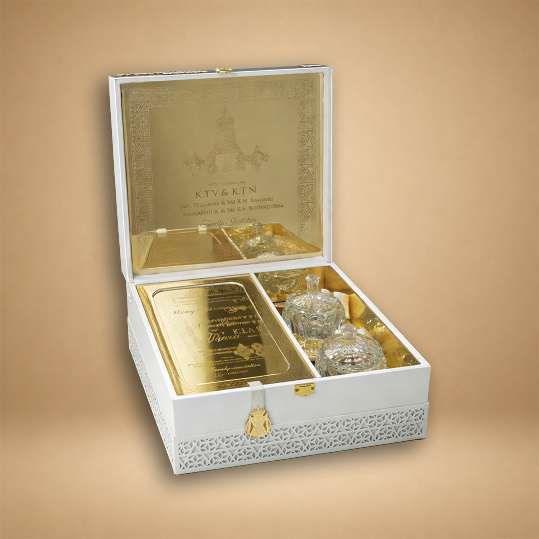 White Premium Laser Cut Luxury Invitation Box - KNLW20242