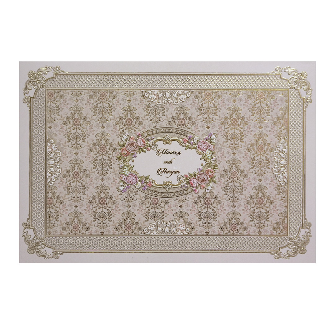 Cream Gold Floral Padded Wedding Card- KMMWD1144