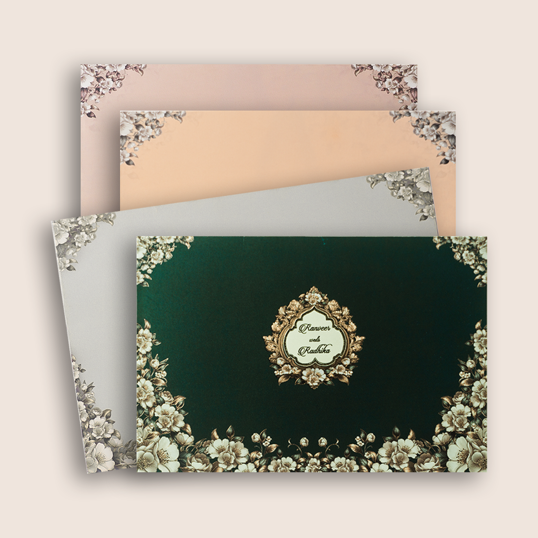 Royal Blue Floral Premium Wedding Card - KAA05290