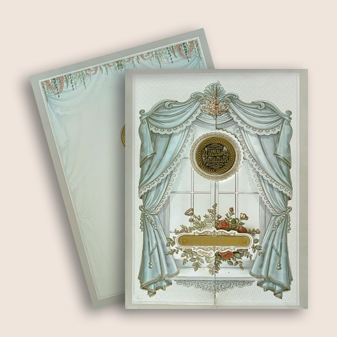 Grey Royal Window Door Style Wedding Card - KNAR2408
