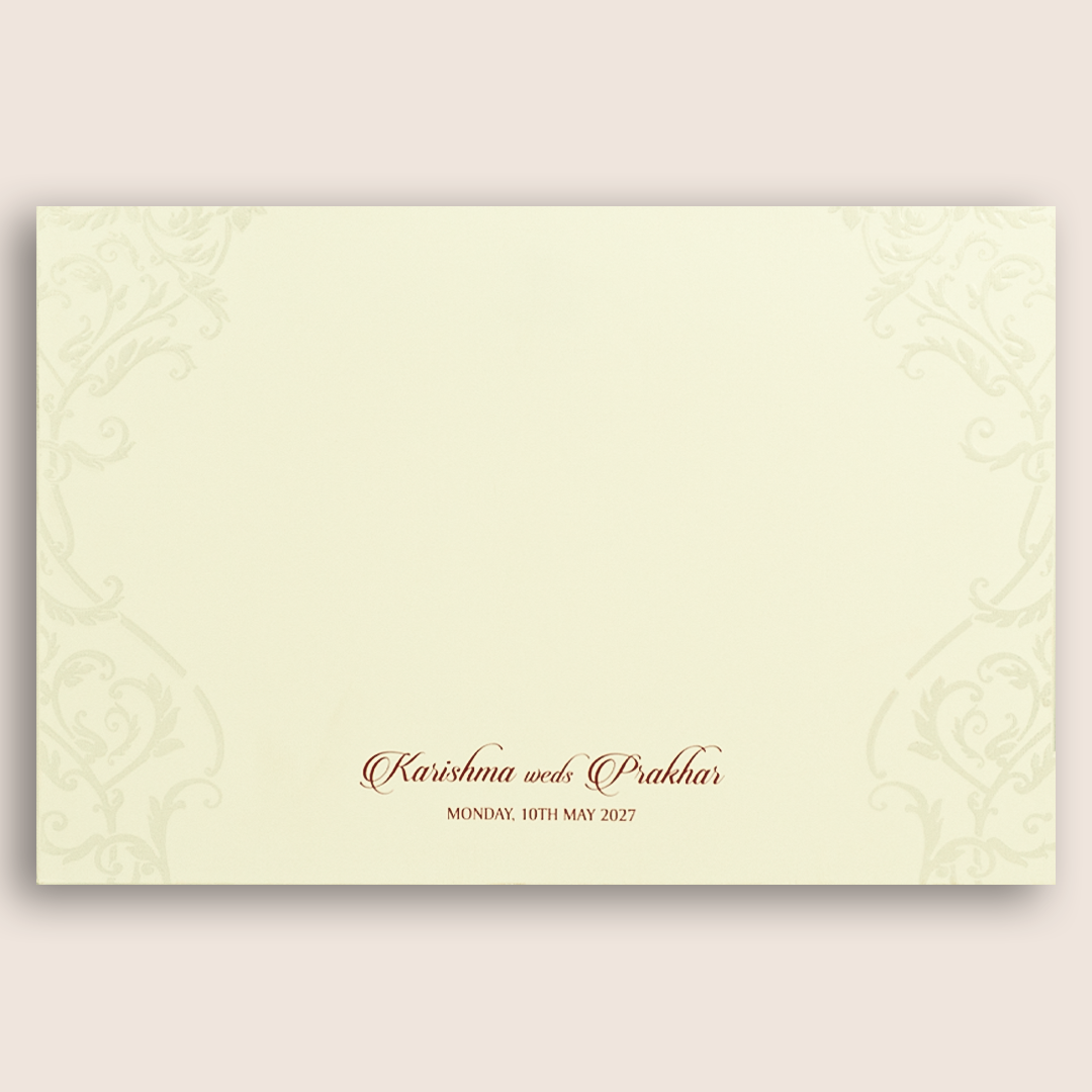 Cream Embossed Floral Padded Marriage Card - KPR010360
