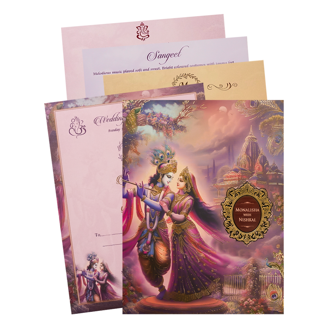 Krishna Radha Peacock Padded Wedding Card-KSH72310