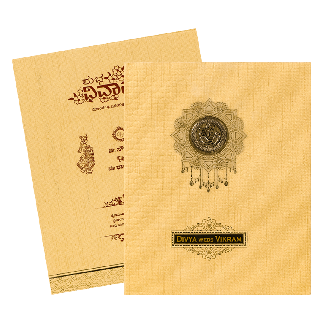 Gold Embossed Floral Padded Wedding Card-KNM9308G