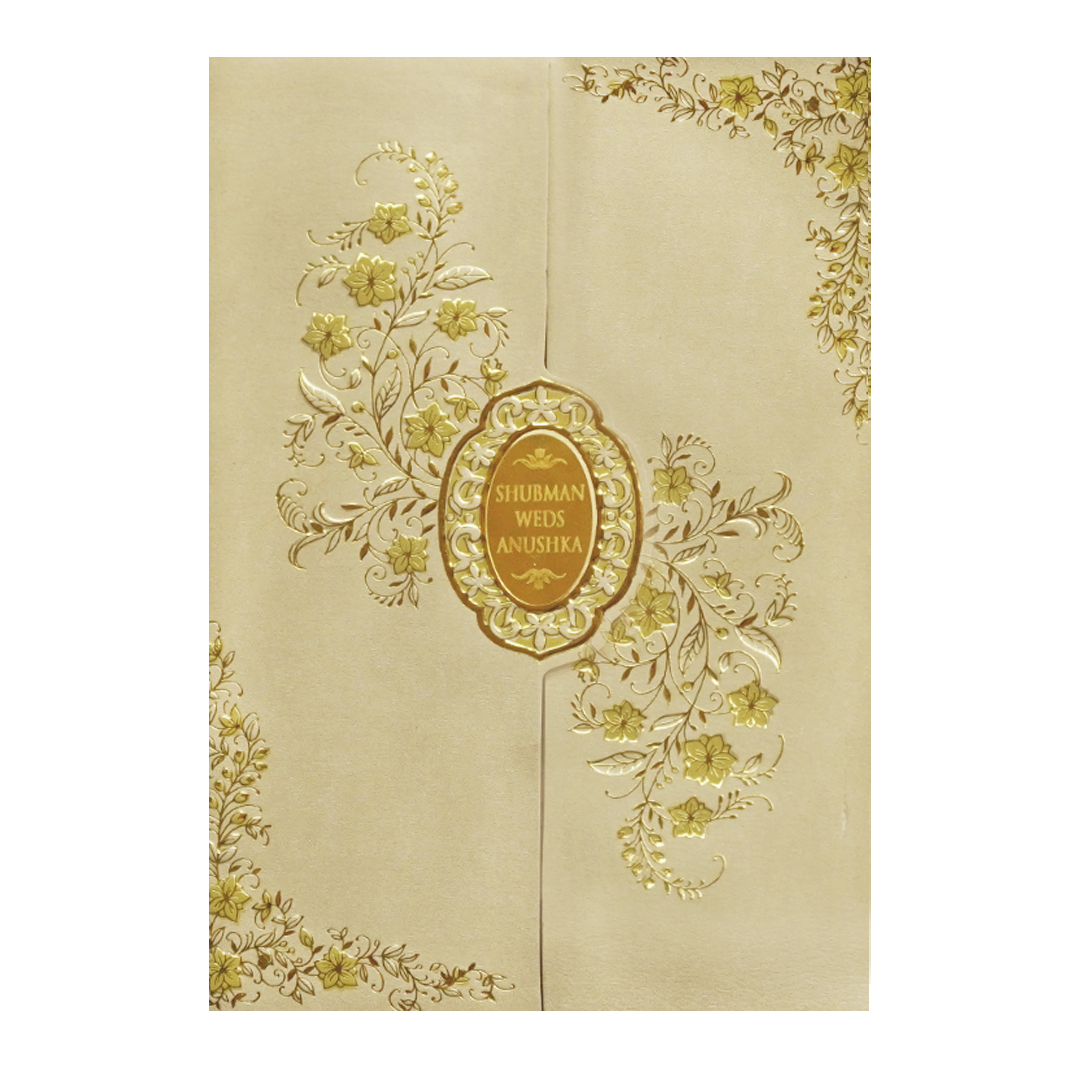 Metallic Gold Doorstyle Wedding Card-KRB09110