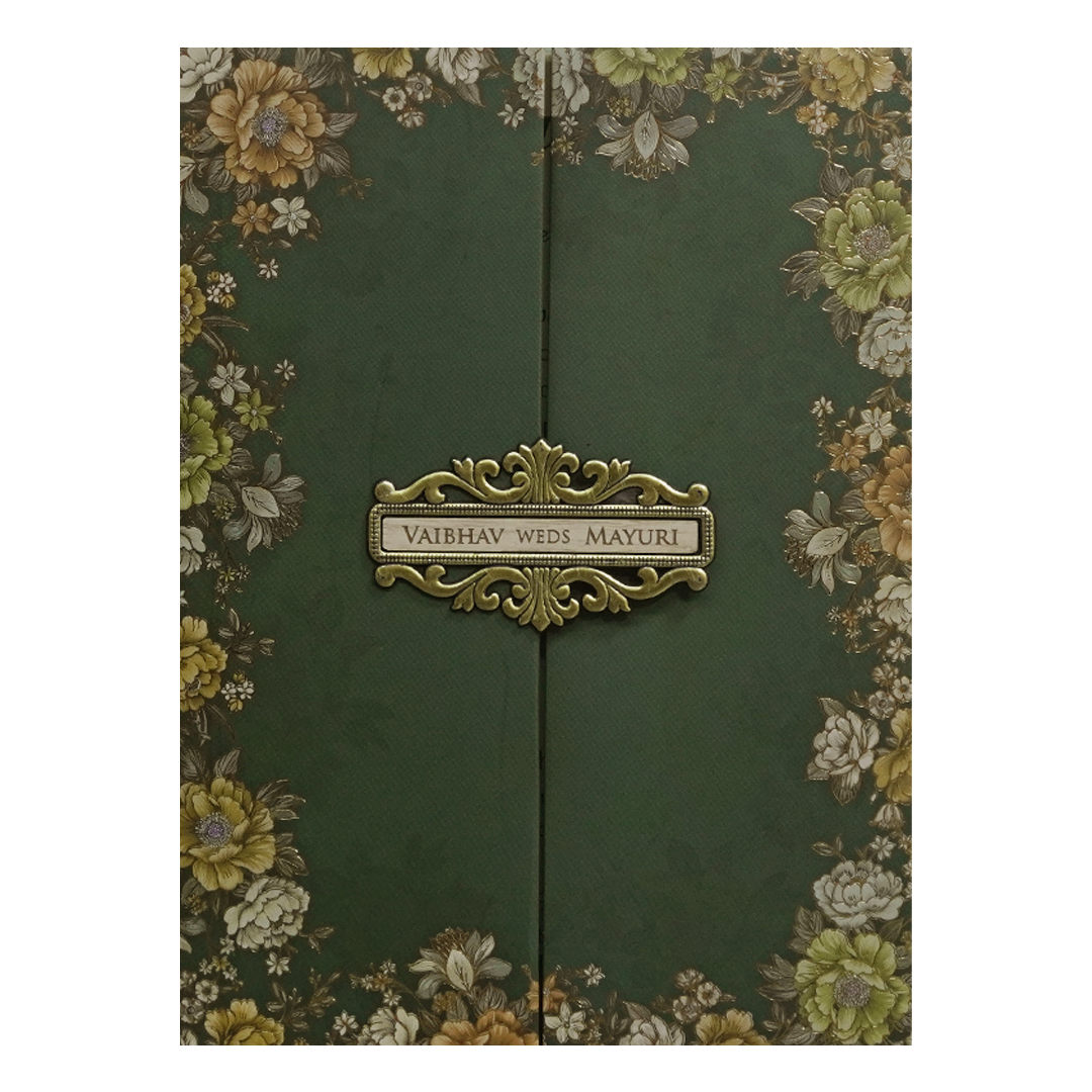 Green Floral Padded Wedding Card - KSH72580