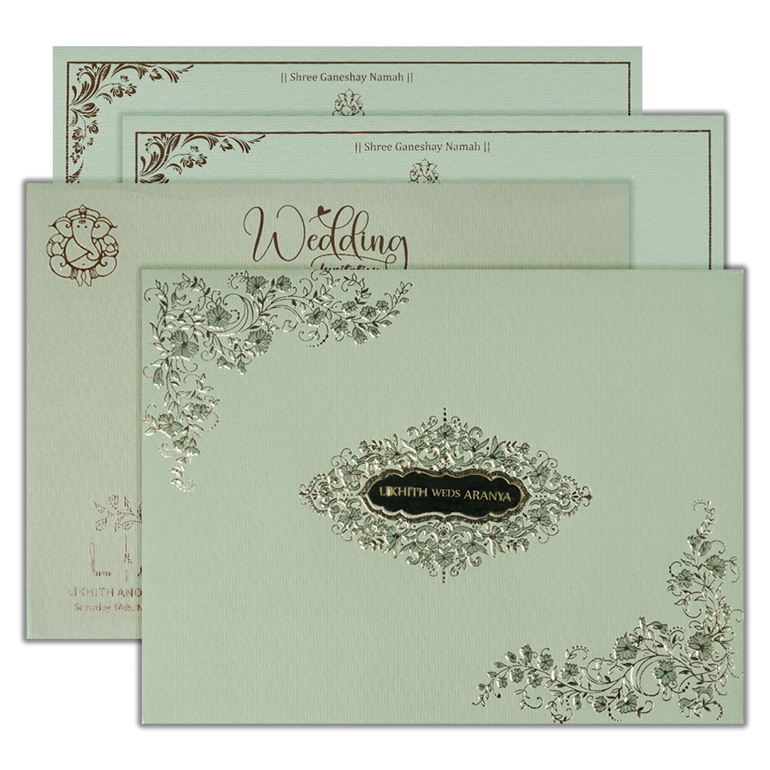 Green Floral Embossed Padded Wedding Card-KSSC2100