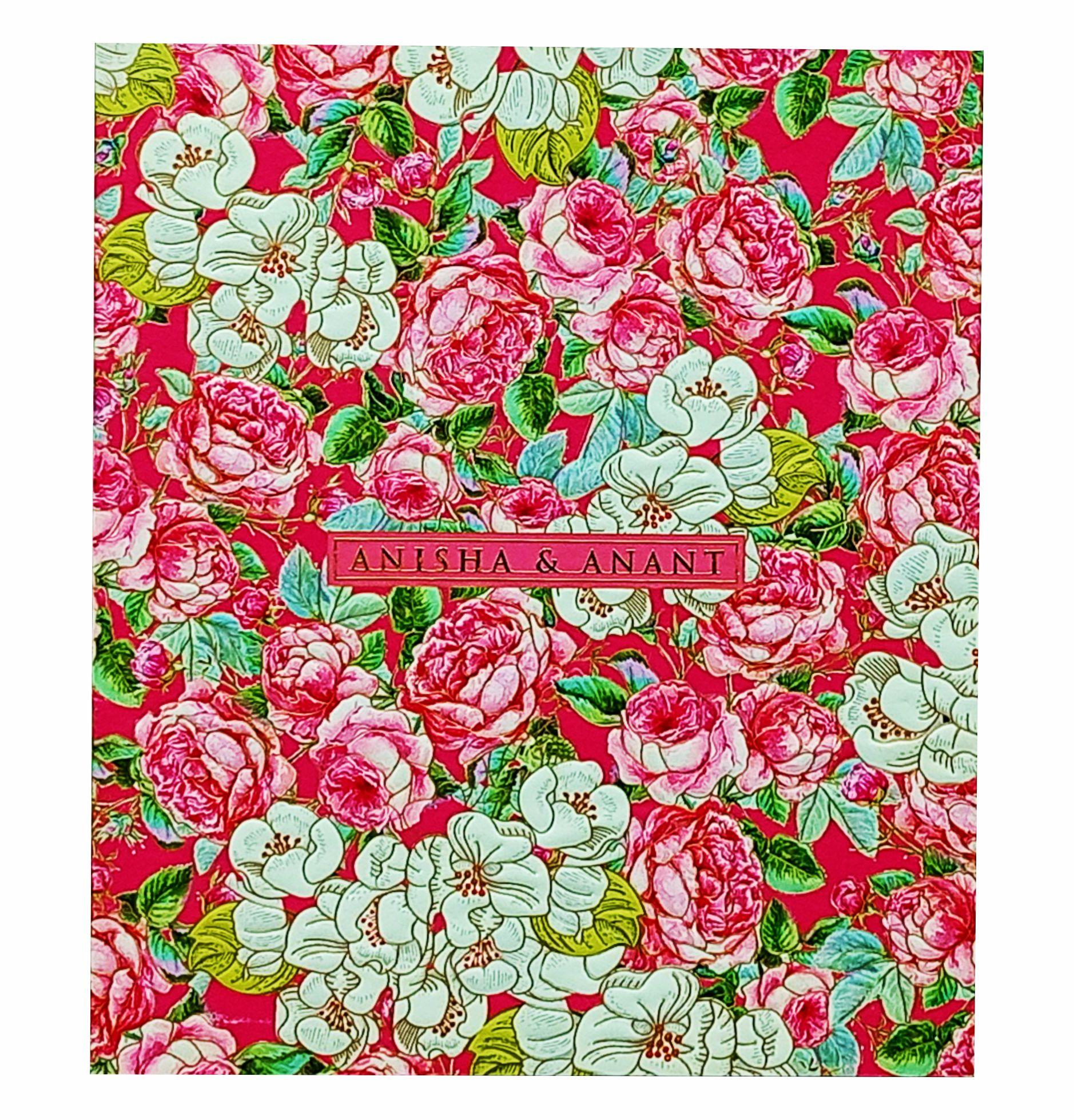 Pink Roses And Colourful Peacocks Ultra Premium Wedding Card-KNKUP033