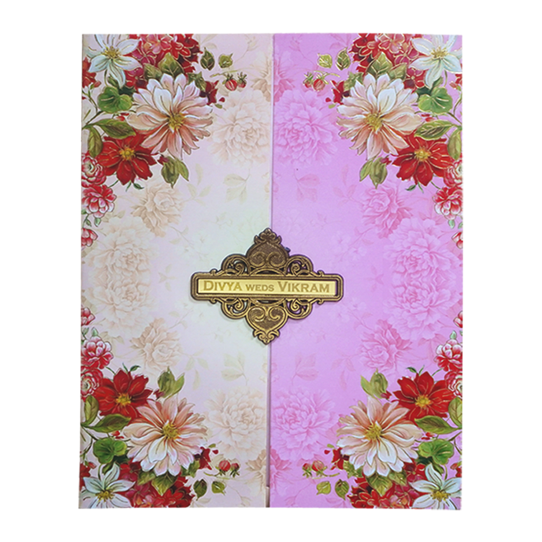 Multicolour Floral Open Door Offset Invitation In Jumbo Size-KNKJ1098-King of Cards