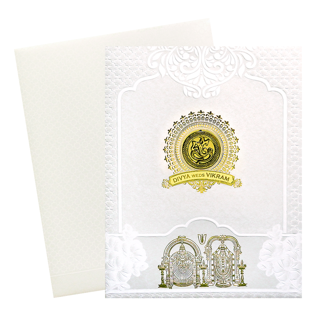 White Balaji Padmavathi Wedding Card-KNJS2090