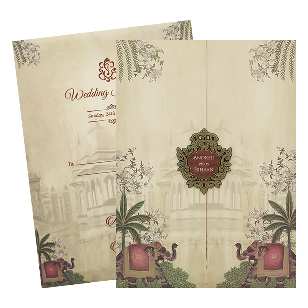 Cream Palace Elephant Wedding Card-KJTS3652