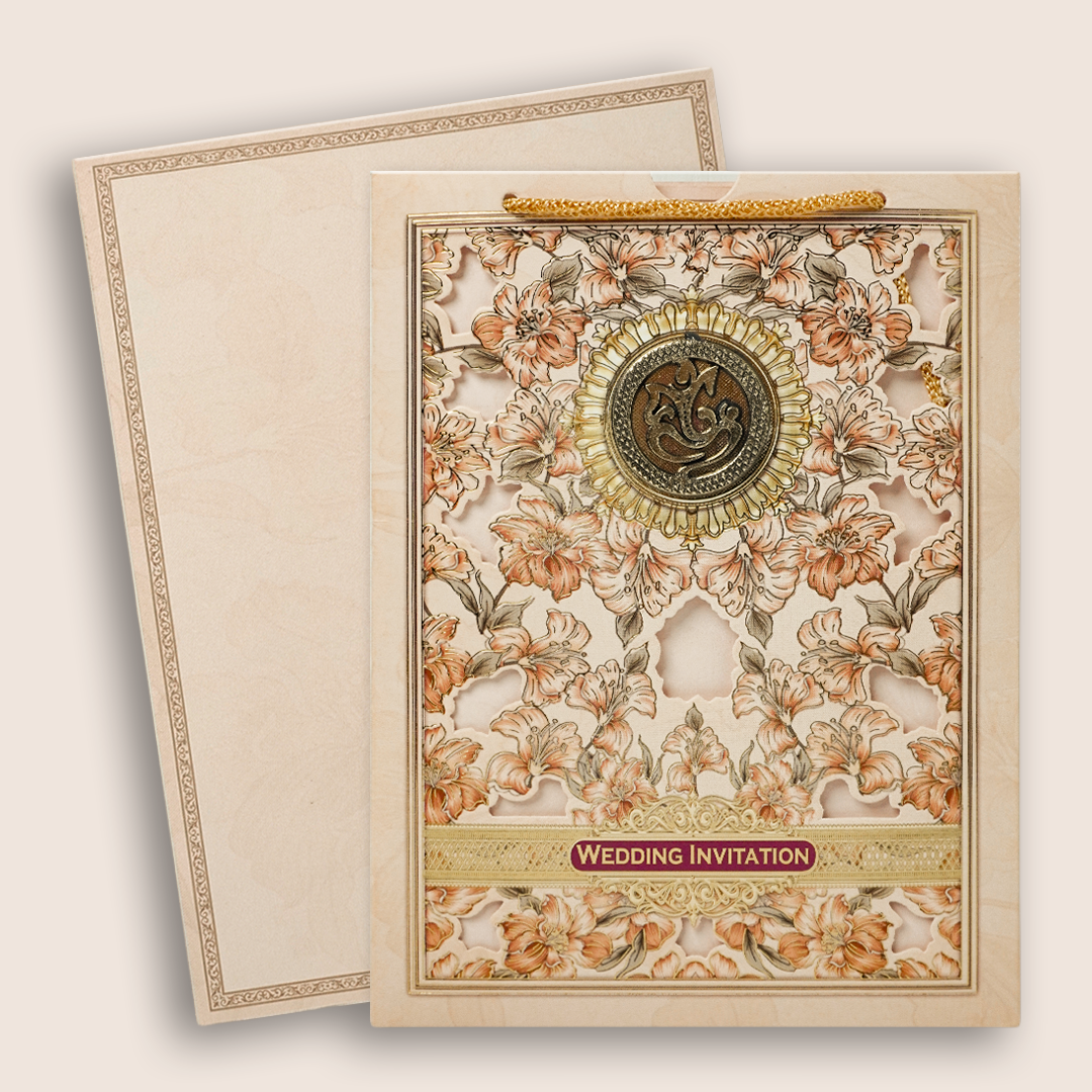 Pink Floral Bag Style Wedding Card-KNAV1803