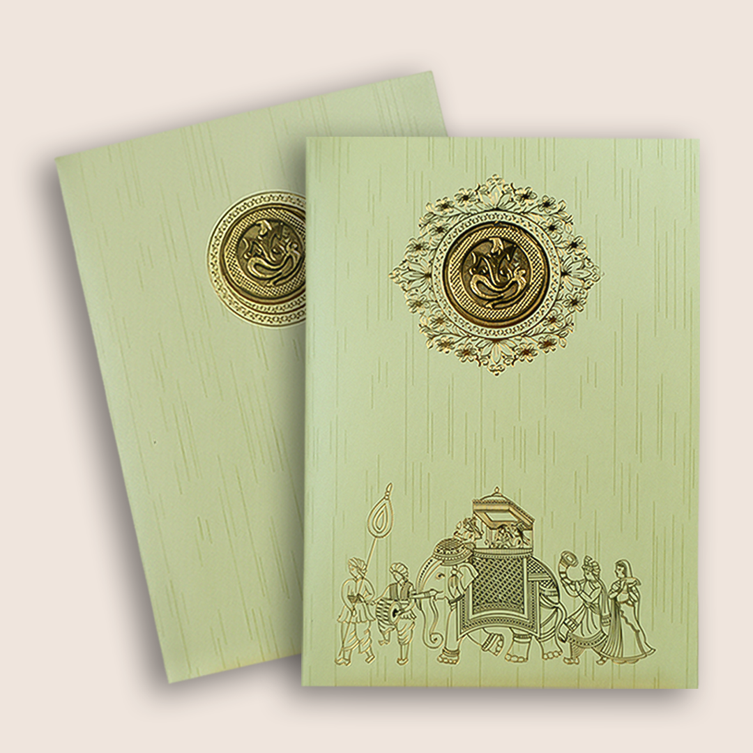 Pista Green Shiny Ganesha Wedding Card-KNKR039G