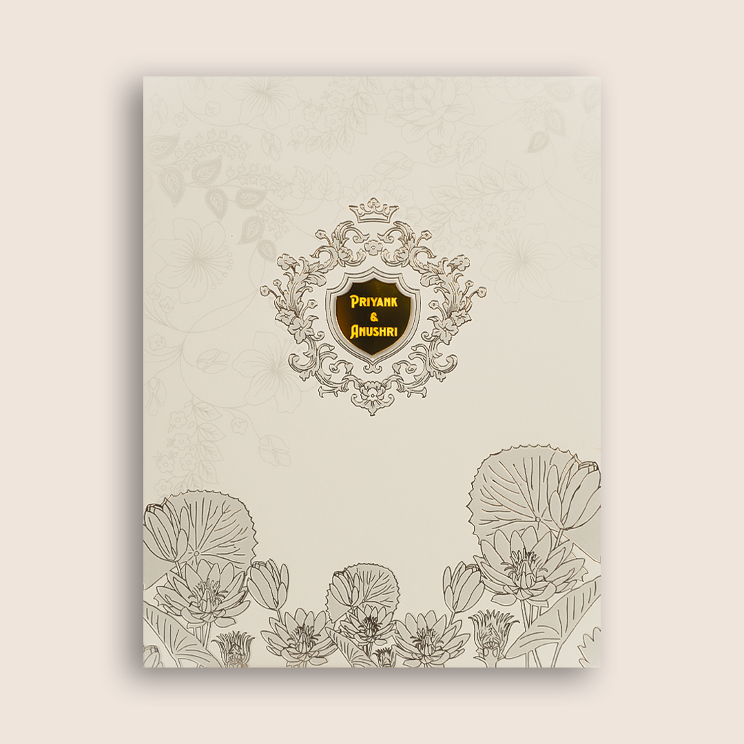 White Embossed Floral Padded Wedding Card - KPR010160
