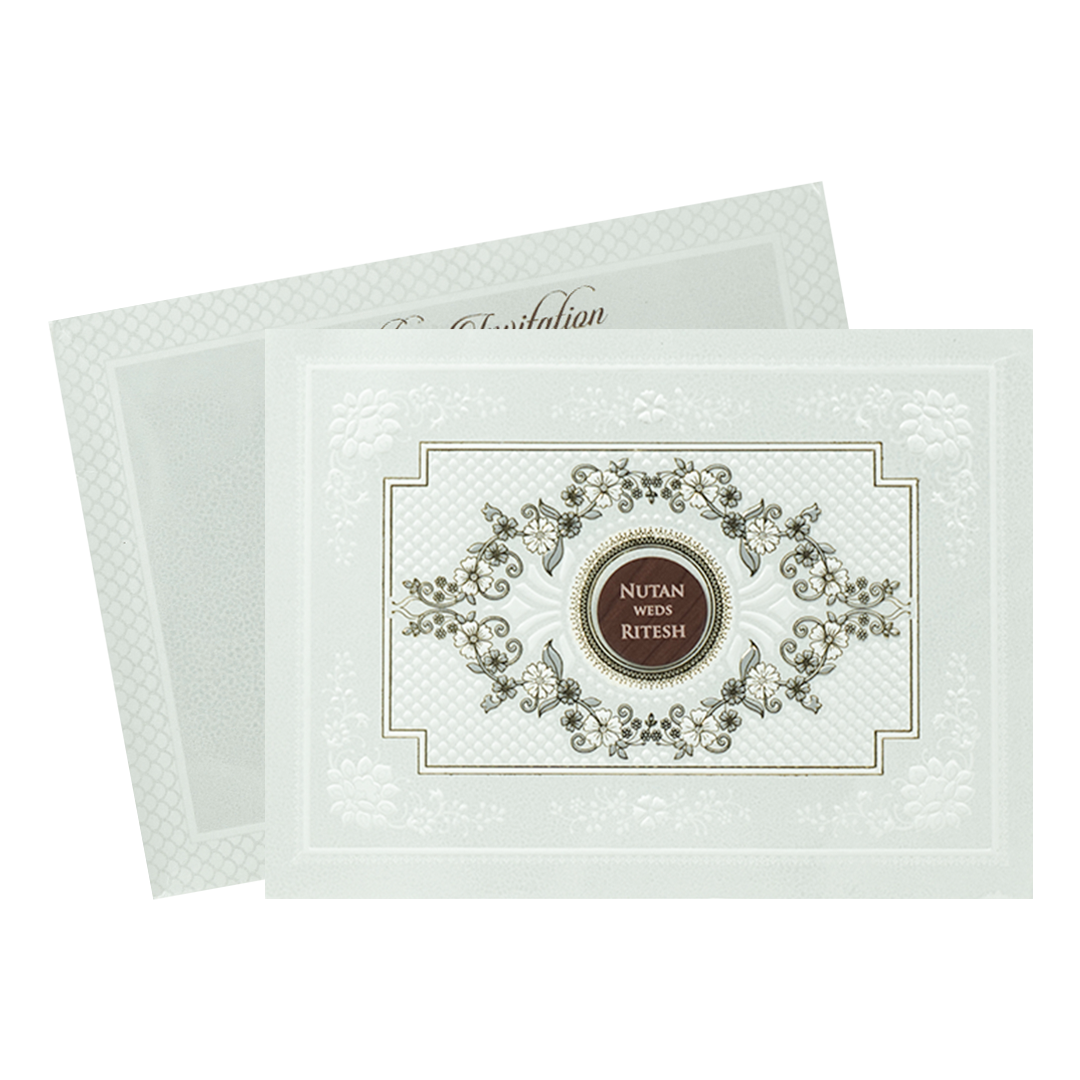 White Floral Embossed Medallion Wedding Card -KRE28610
