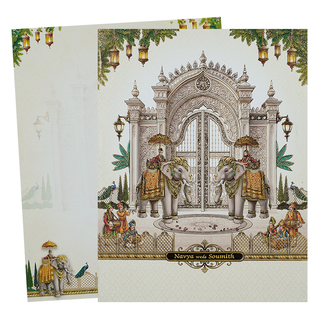 Cream Padded Palace Elephant Wedding Card-KNMO9315