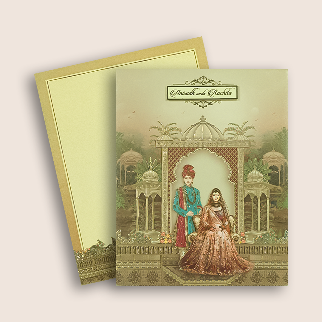 Brown Jharokha Bride Groom Padded wedding Invitation - KAA06380
