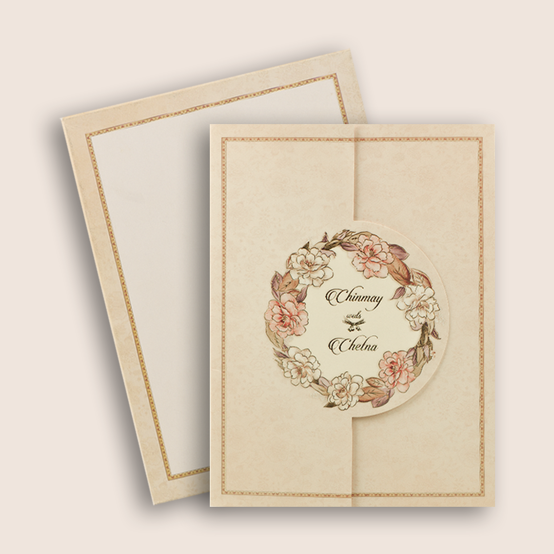 Beige Pink Floral Door Style Wedding Card - KAA06340