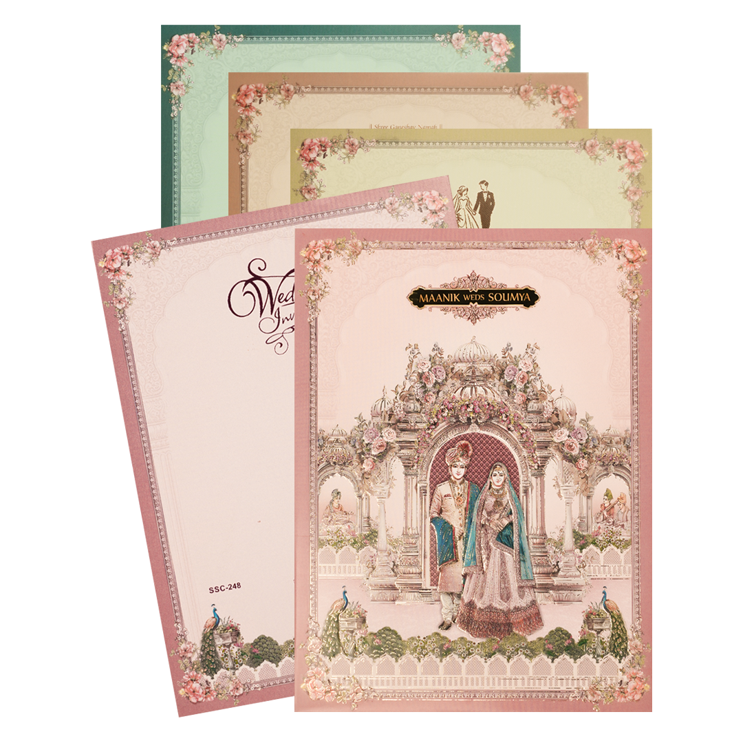 Pink Royal Couple Palace Padded Wedding Card-KSSC2480
