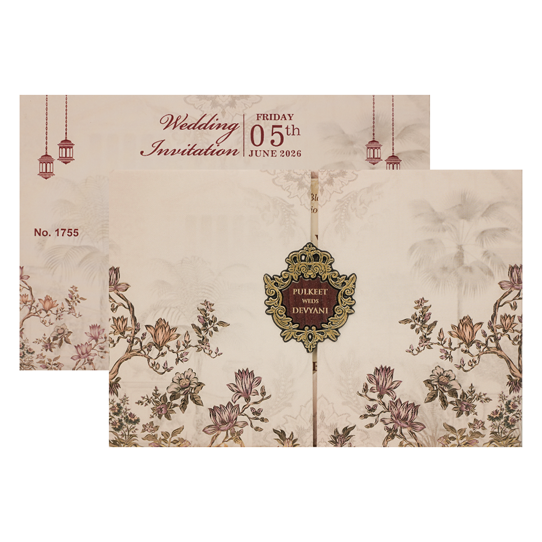 Check out Cream Floral Padded Wedding Card at best price. ✅WhatsApp Support ✅Express Delivery.|King of cards.